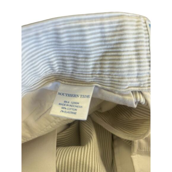 Southern Tide 34 Striped Shorts Mens Shipjack Brown‎ White Classic Fit Cotton - Picture 2 of 10